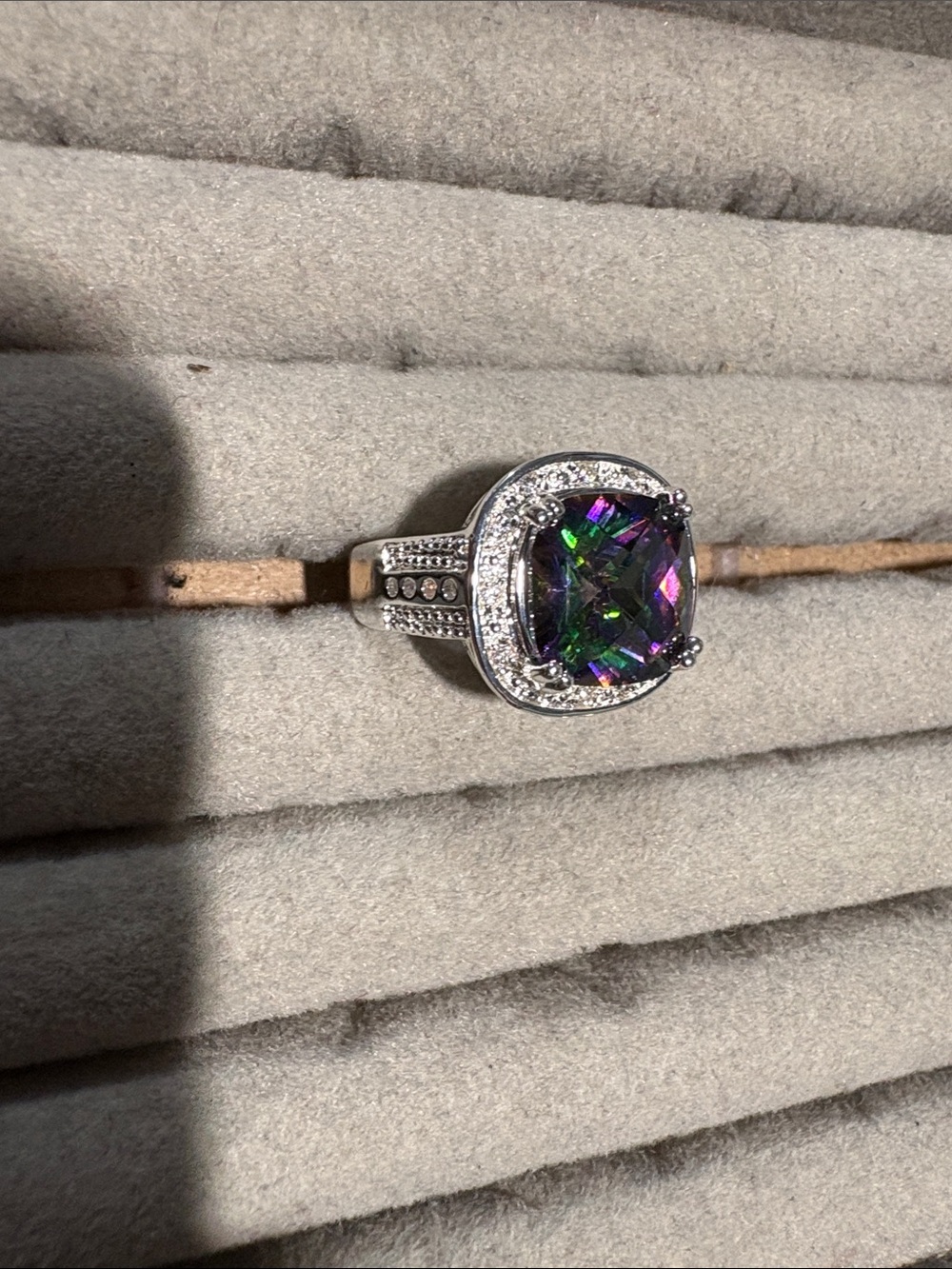 Silver Halo Ring with Rainbow Mystic Topaz